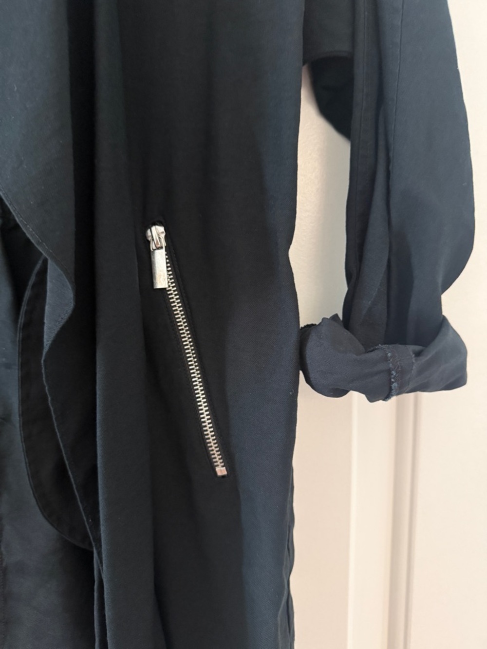 Sebby Collection Black Open-Front Trench Coat with Zip Pockets - Picture 3 of 7